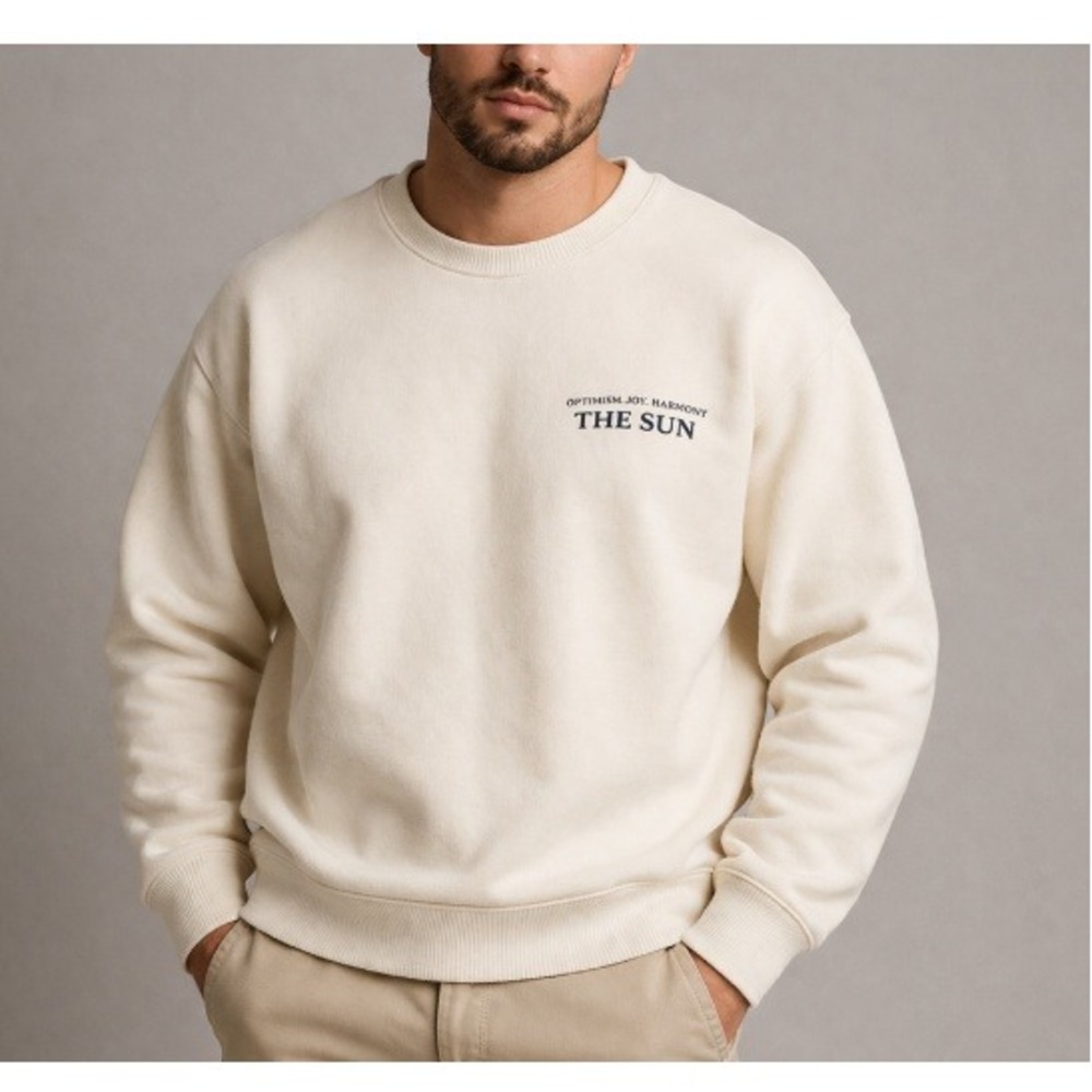 J.Crew Men's Cream University‎ Terry Sun Tarot Card Sweatshirt Size S NWOT